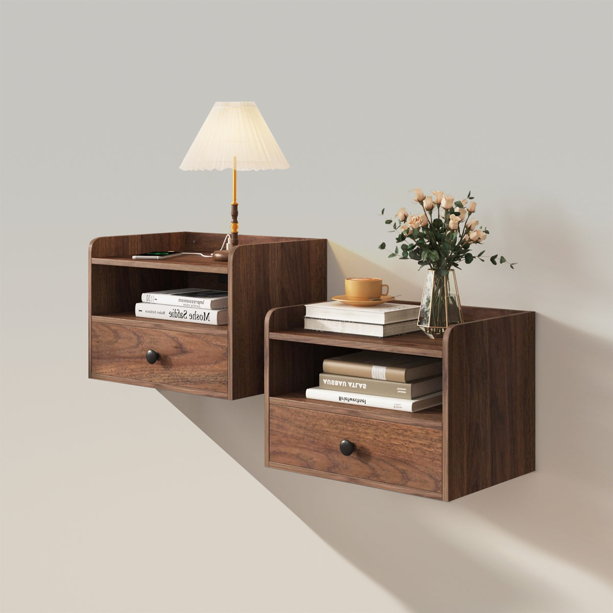 Floating Nightstand Set of 2 with Charging Station