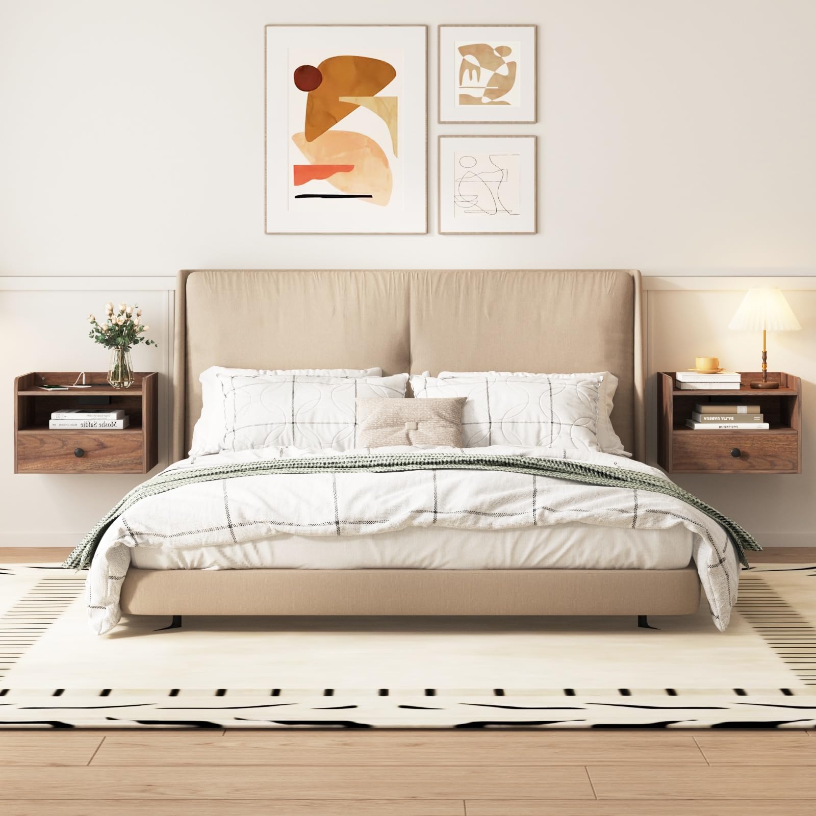 Floating Nightstand Set of 2 with Charging Station