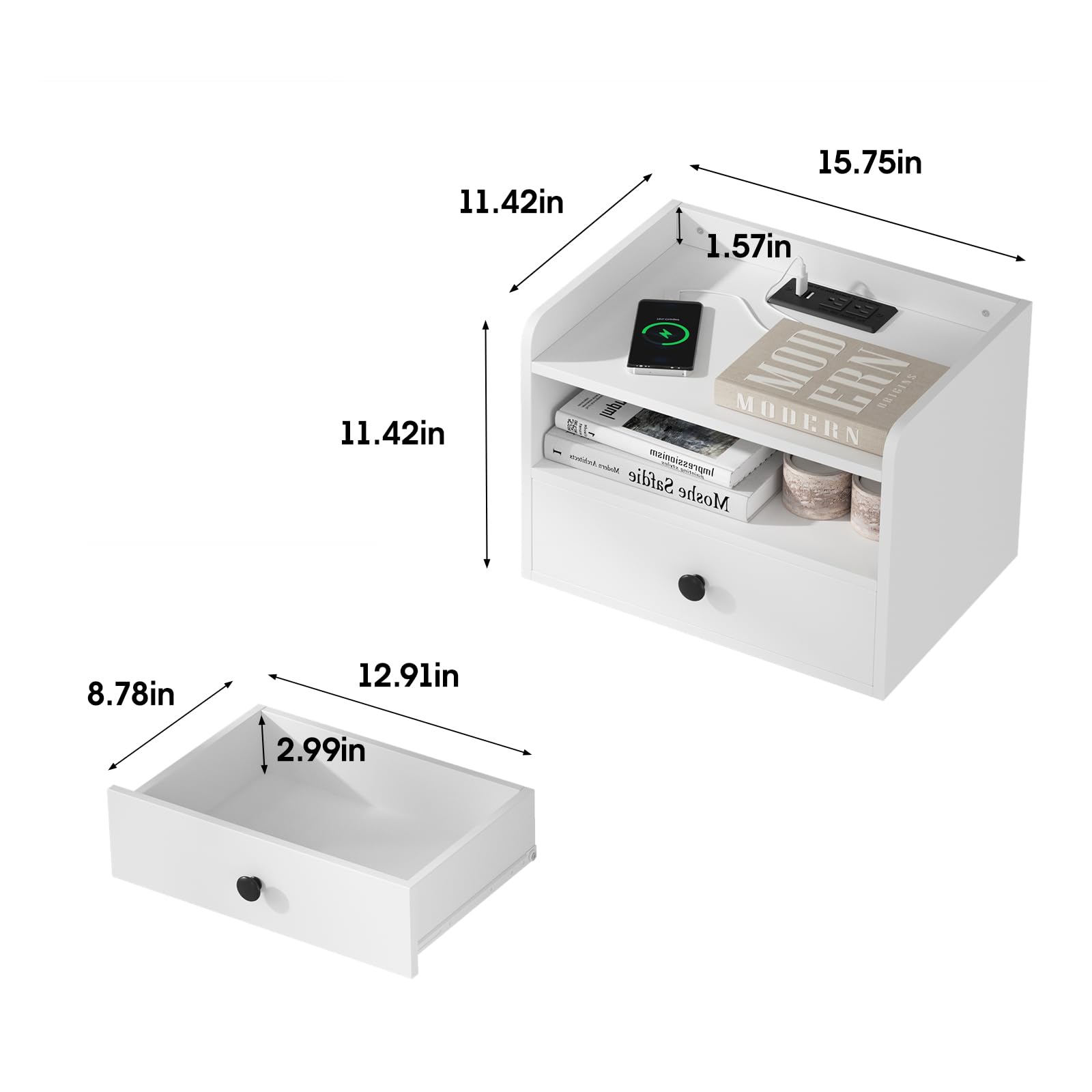 Floating Nightstand Set of 2 with Charging Station