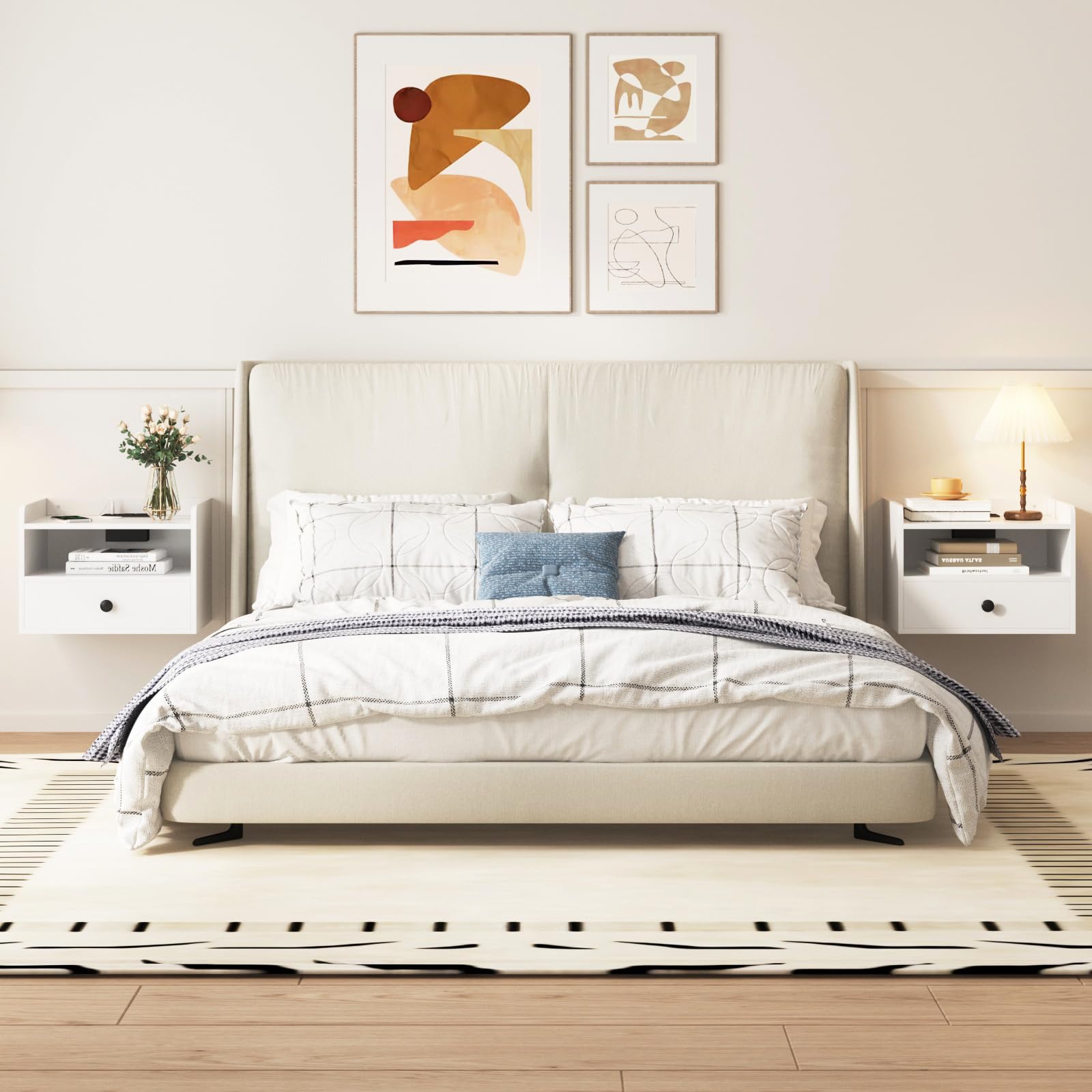 Floating Nightstand Set of 2 with Charging Station