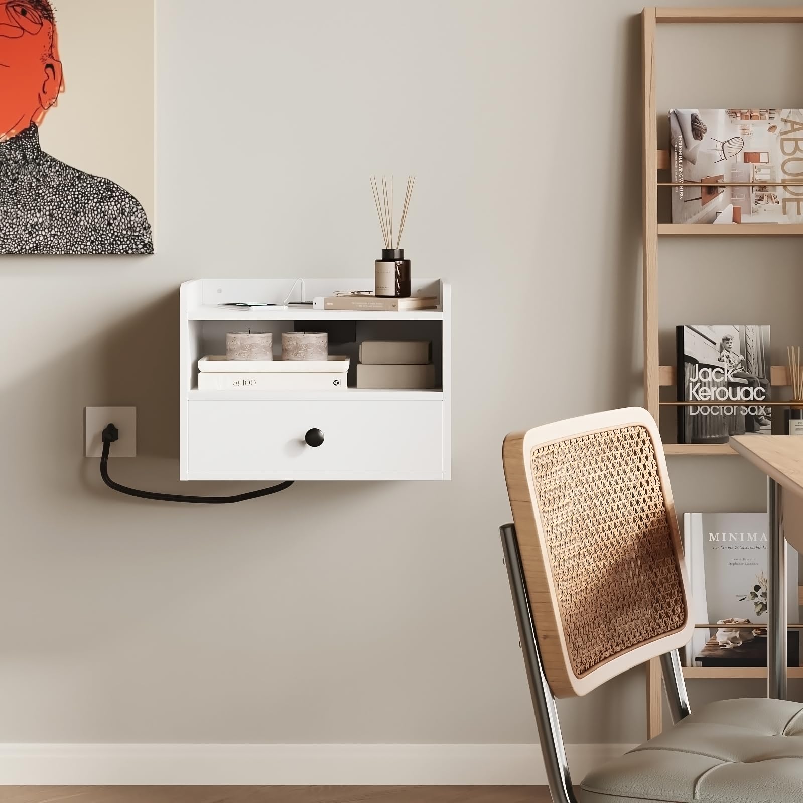 Floating Nightstand Set of 2 with Charging Station