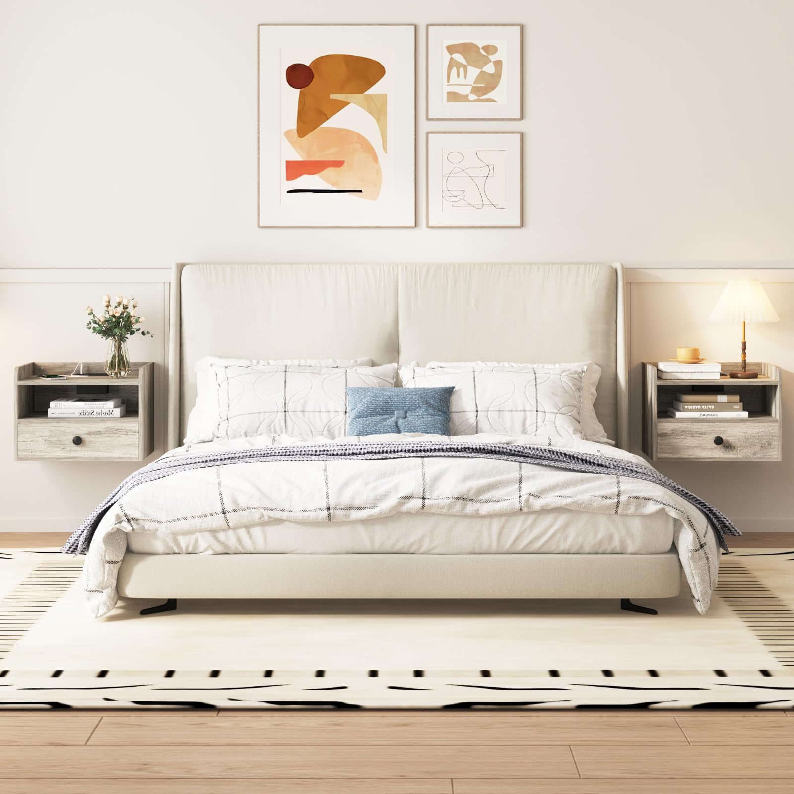 Floating Nightstand Set of 2 with Charging Station