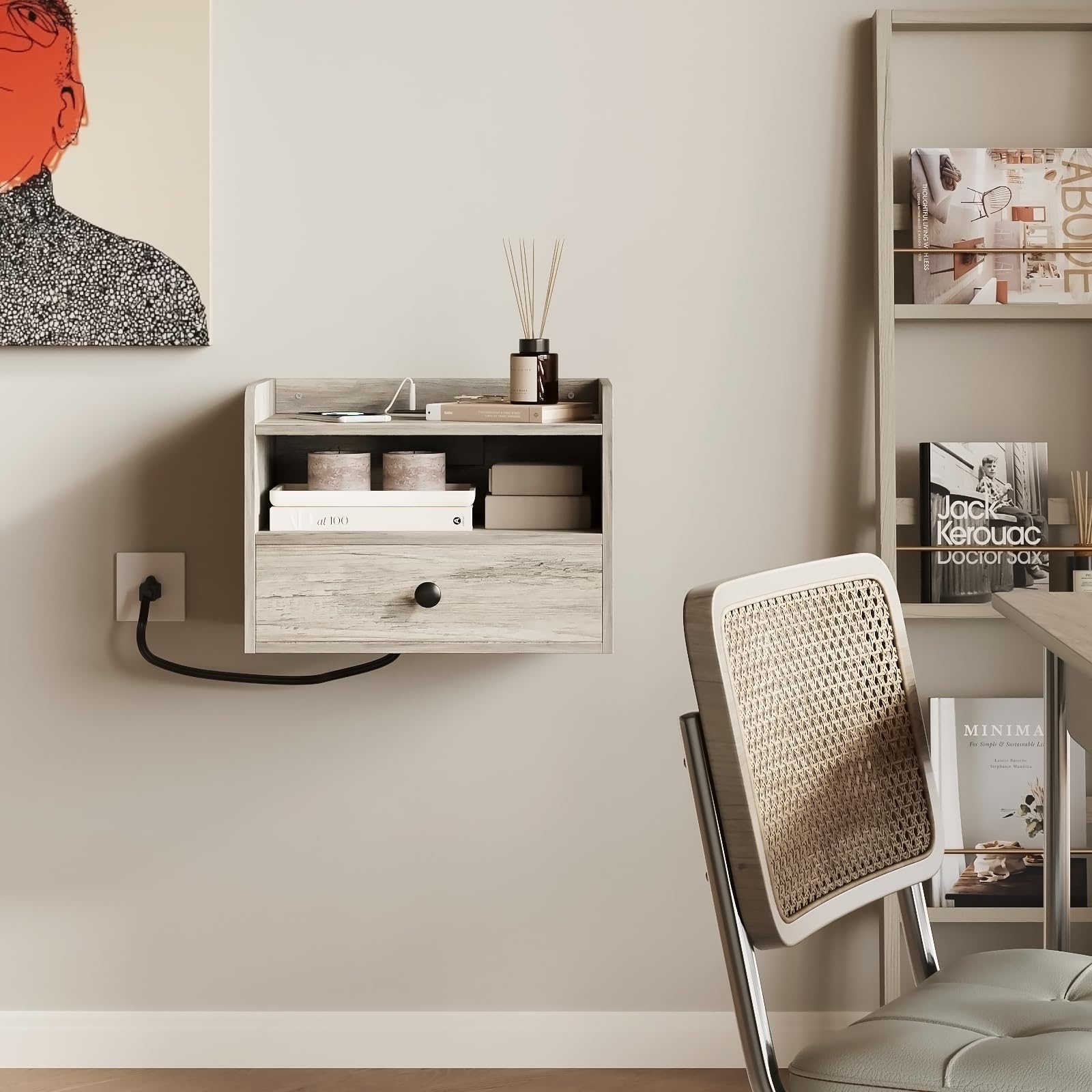 Floating Nightstand Set of 2 with Charging Station
