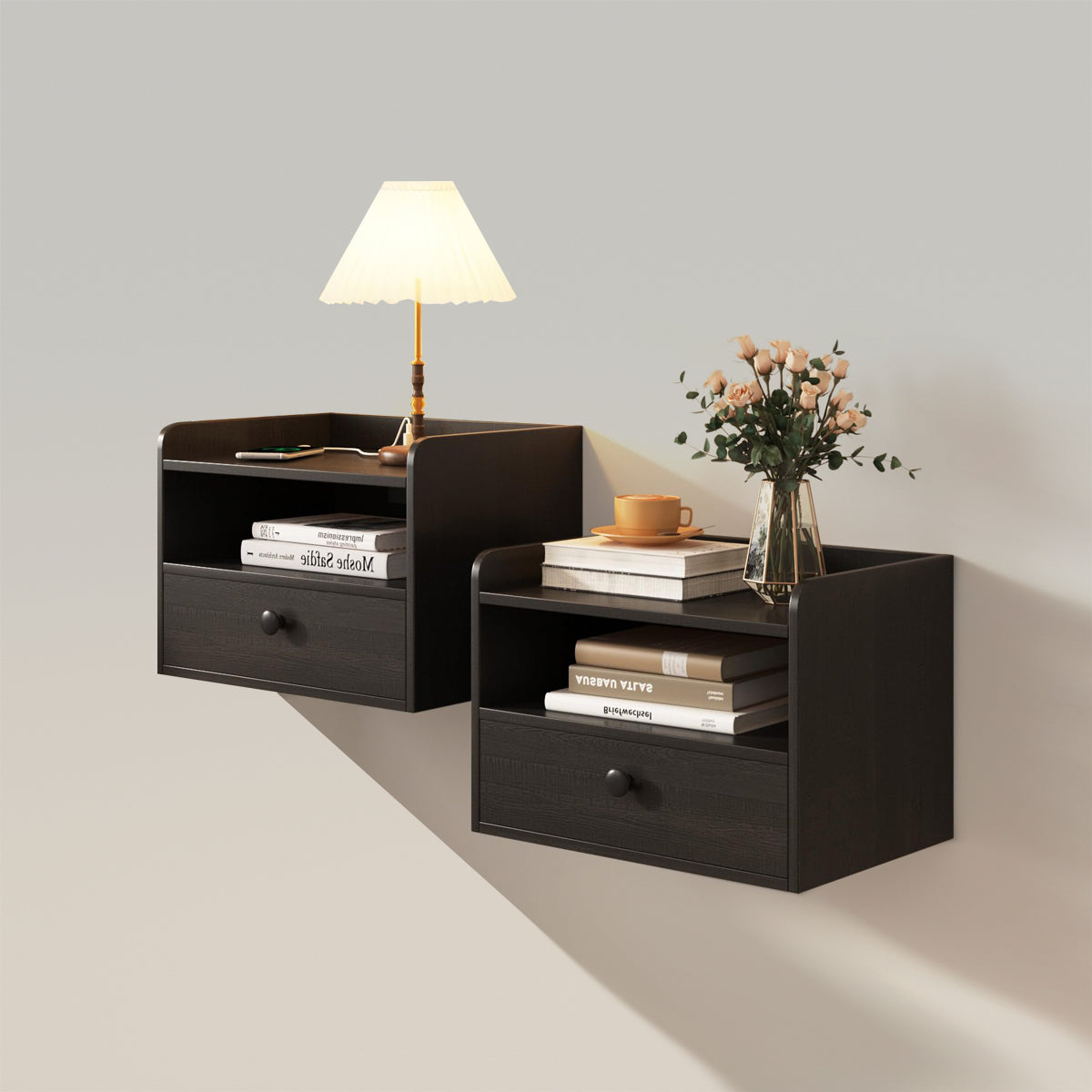 Floating Nightstand Set of 2 with Charging Station