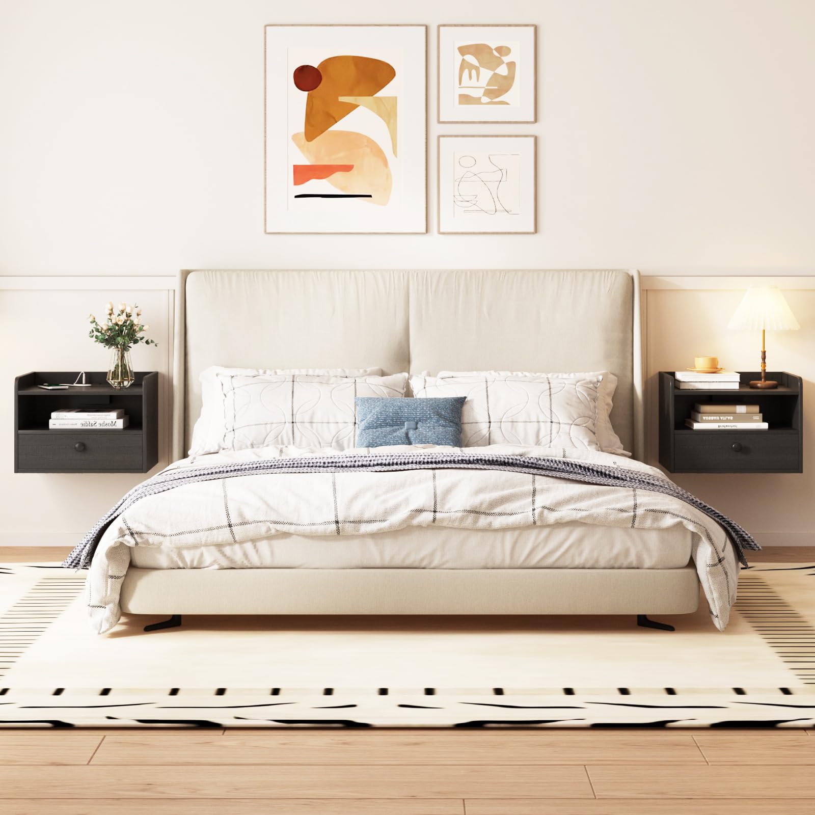 Floating Nightstand Set of 2 with Charging Station