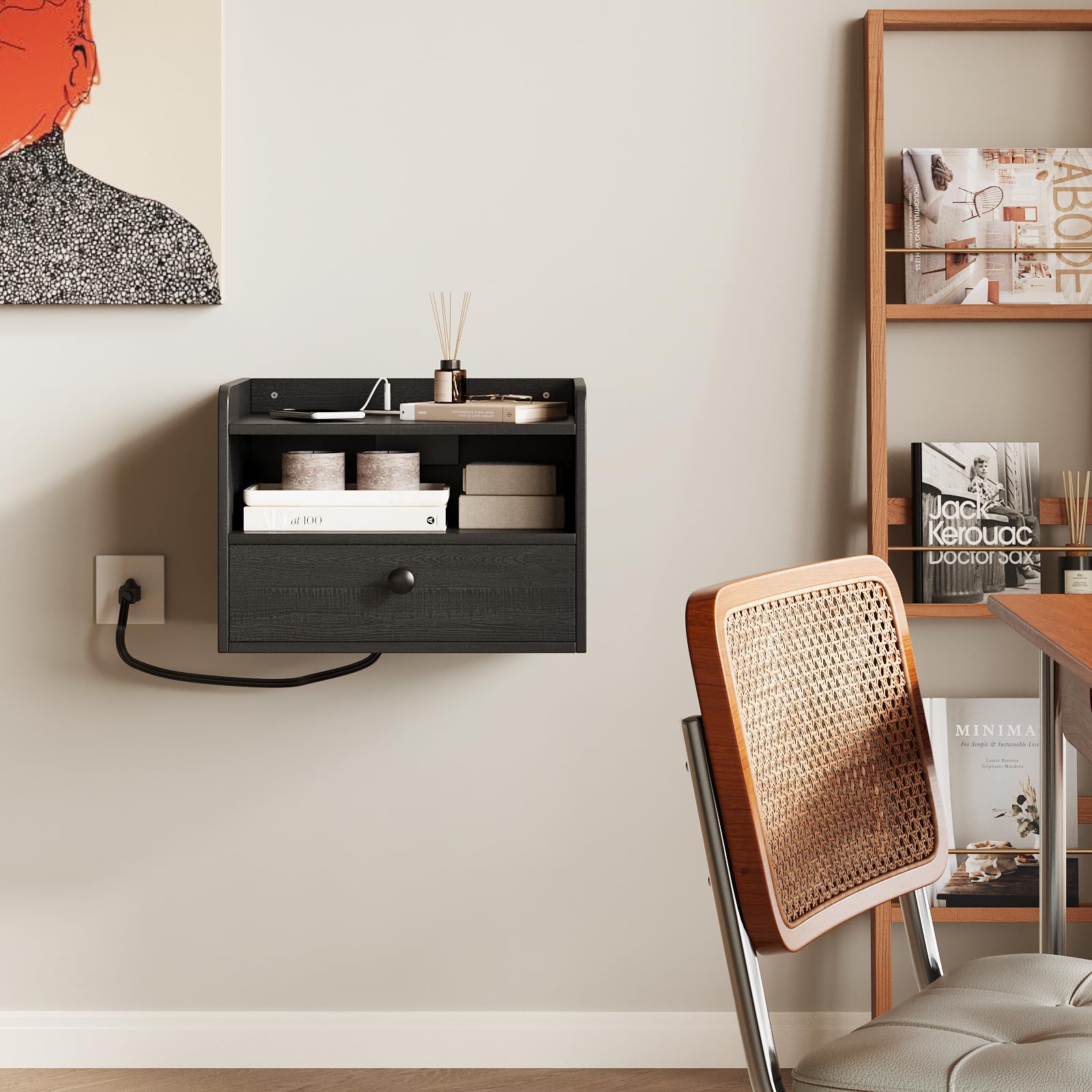 Floating Nightstand Set of 2 with Charging Station