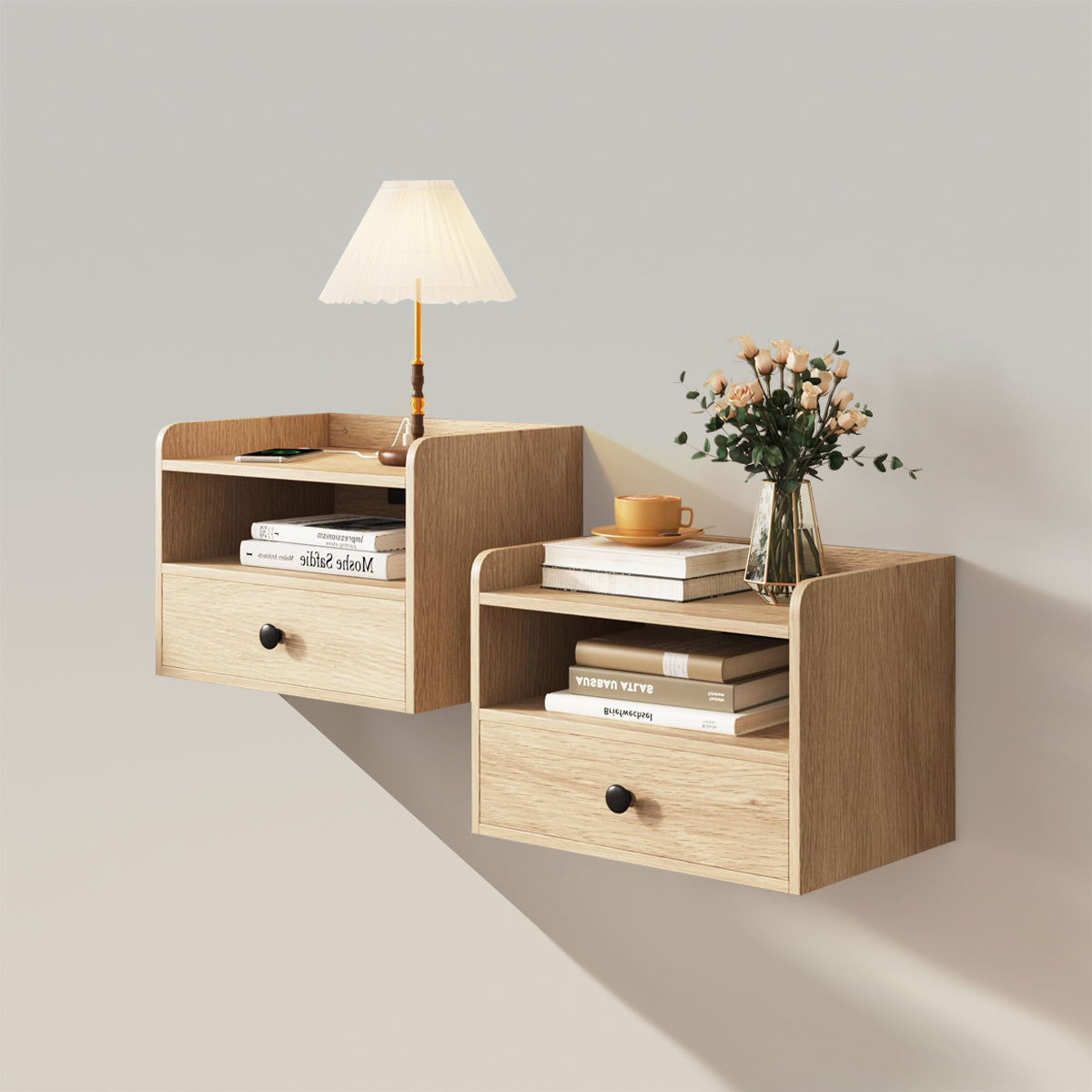 Floating Nightstand Set of 2 with Charging Station