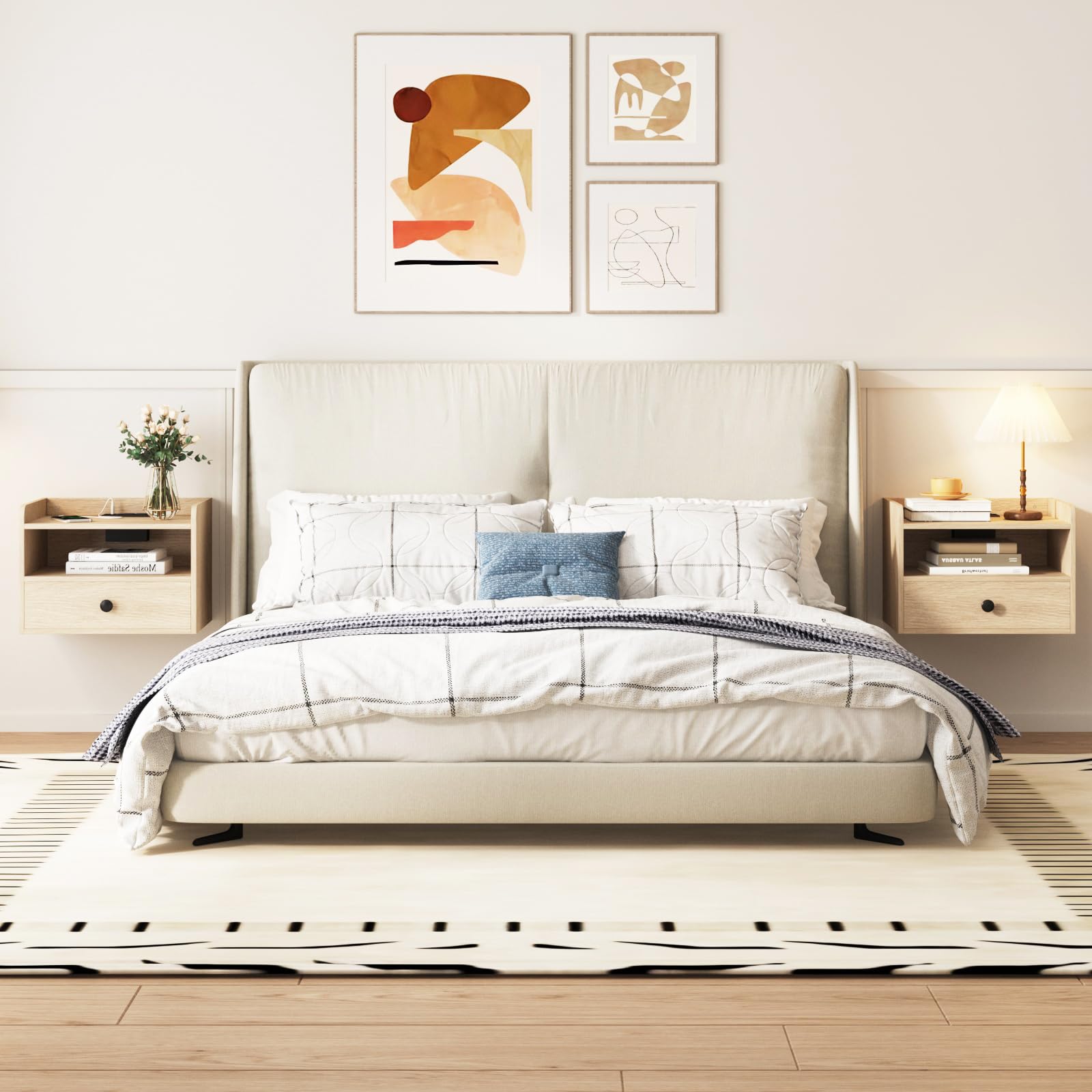 Floating Nightstand Set of 2 with Charging Station