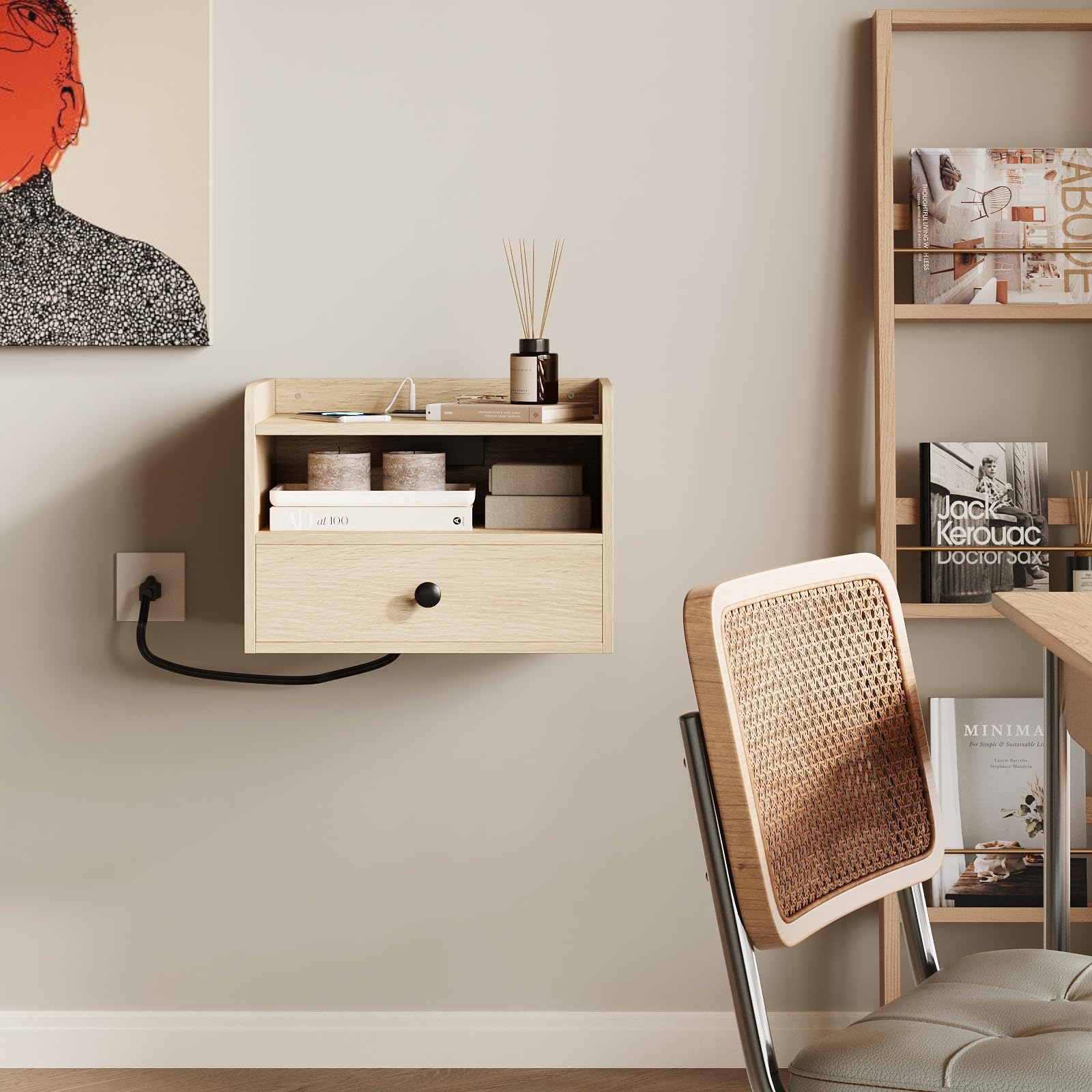 Floating Nightstand Set of 2 with Charging Station