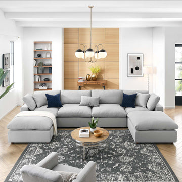Commix Down Filled Overstuffed 6-Piece Sectional Sofa, Light Gray