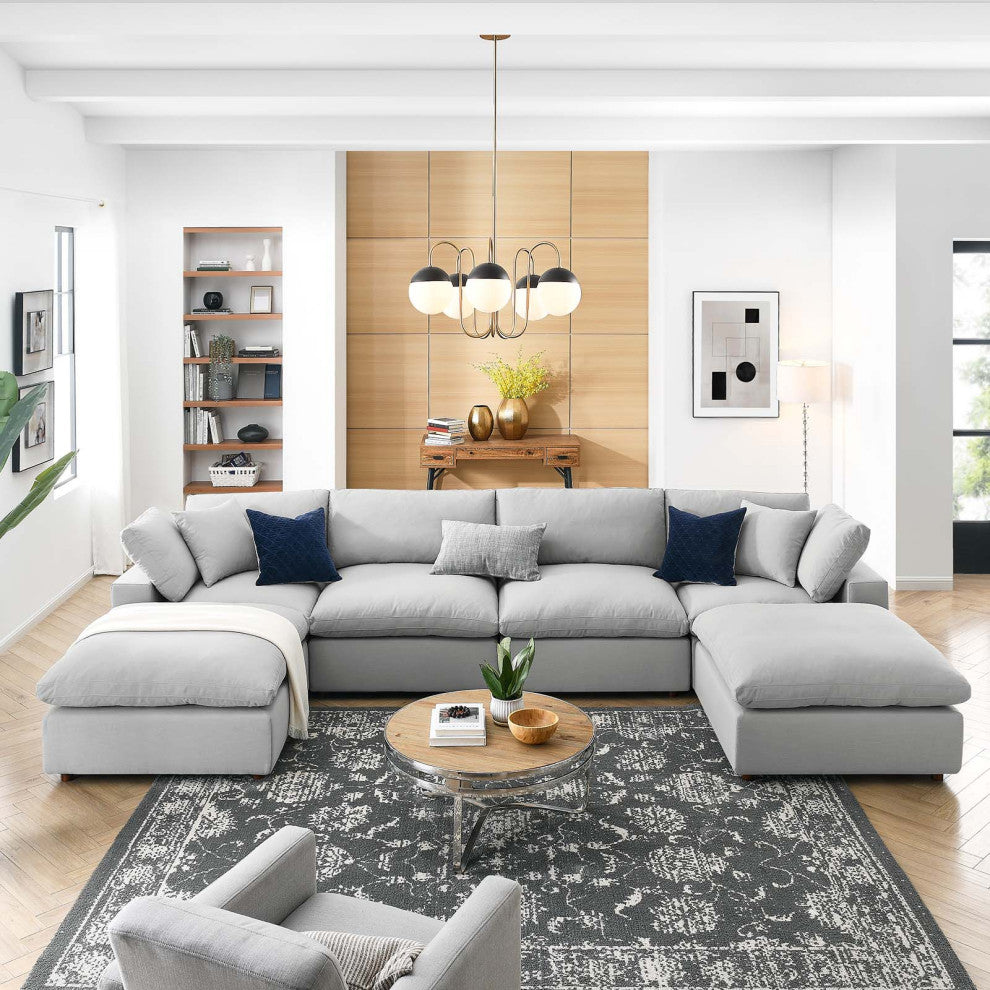 Commix Down Filled Overstuffed 6-Piece Sectional Sofa, Light Gray